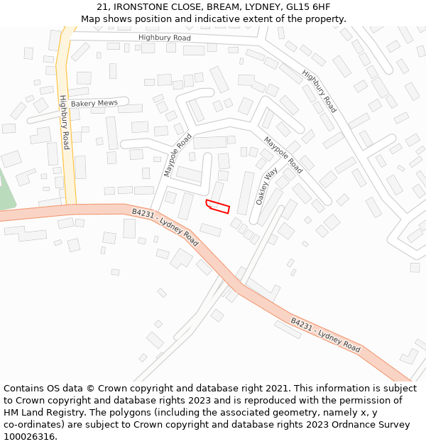 21, IRONSTONE CLOSE, BREAM, LYDNEY, GL15 6HF: Location map and indicative extent of plot