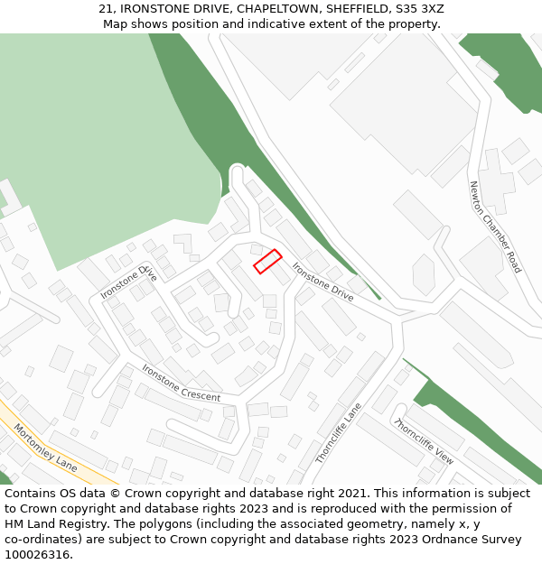 21, IRONSTONE DRIVE, CHAPELTOWN, SHEFFIELD, S35 3XZ: Location map and indicative extent of plot