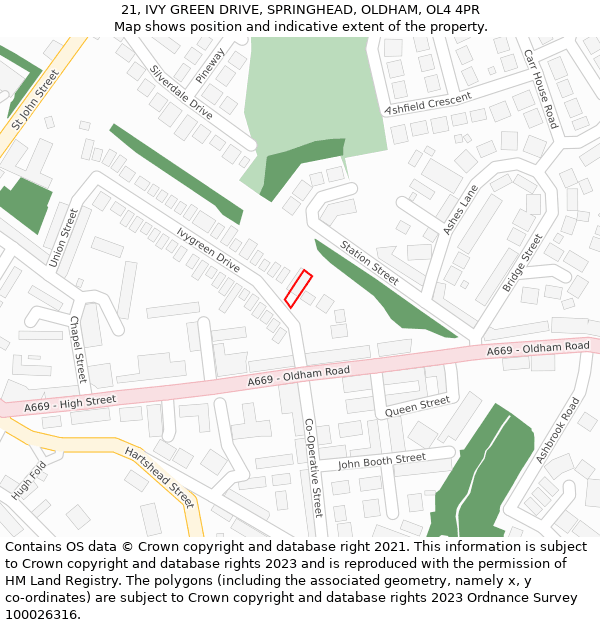 21, IVY GREEN DRIVE, SPRINGHEAD, OLDHAM, OL4 4PR: Location map and indicative extent of plot