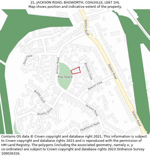 21, JACKSON ROAD, BAGWORTH, COALVILLE, LE67 1HL: Location map and indicative extent of plot