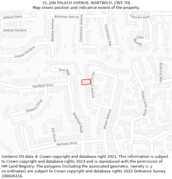 21, JAN PALACH AVENUE, NANTWICH, CW5 7DJ: Location map and indicative extent of plot