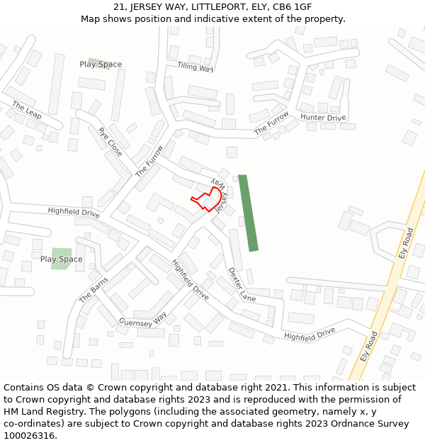 21, JERSEY WAY, LITTLEPORT, ELY, CB6 1GF: Location map and indicative extent of plot