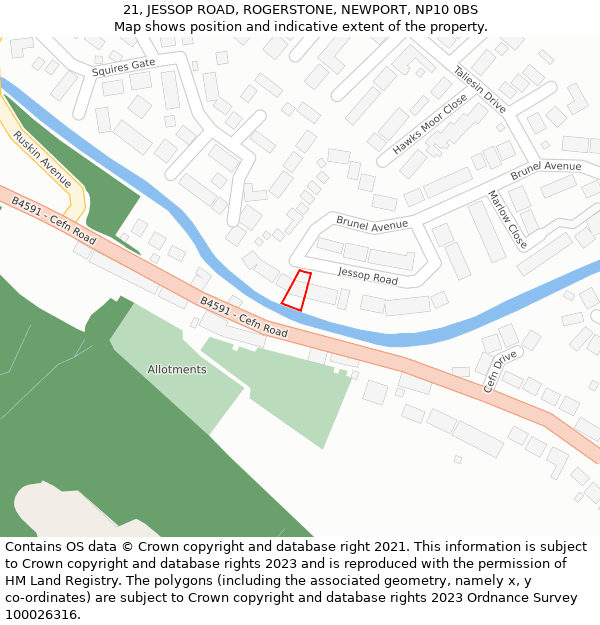 21, JESSOP ROAD, ROGERSTONE, NEWPORT, NP10 0BS: Location map and indicative extent of plot