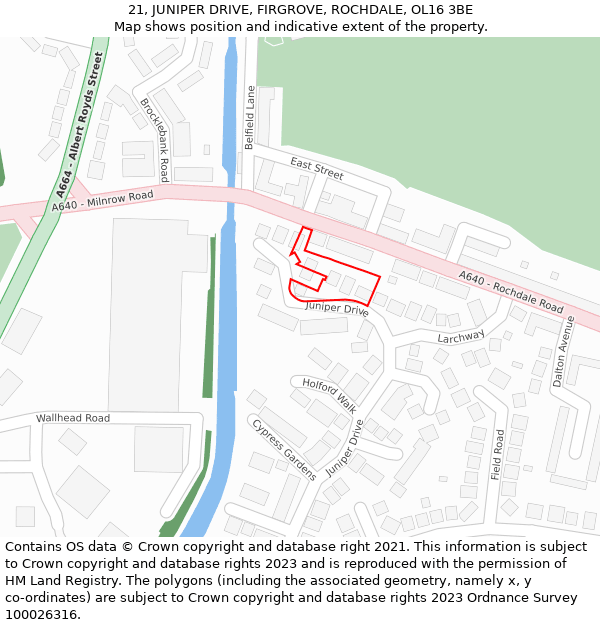 21, JUNIPER DRIVE, FIRGROVE, ROCHDALE, OL16 3BE: Location map and indicative extent of plot