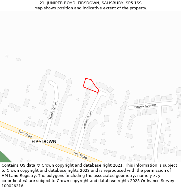 21, JUNIPER ROAD, FIRSDOWN, SALISBURY, SP5 1SS: Location map and indicative extent of plot