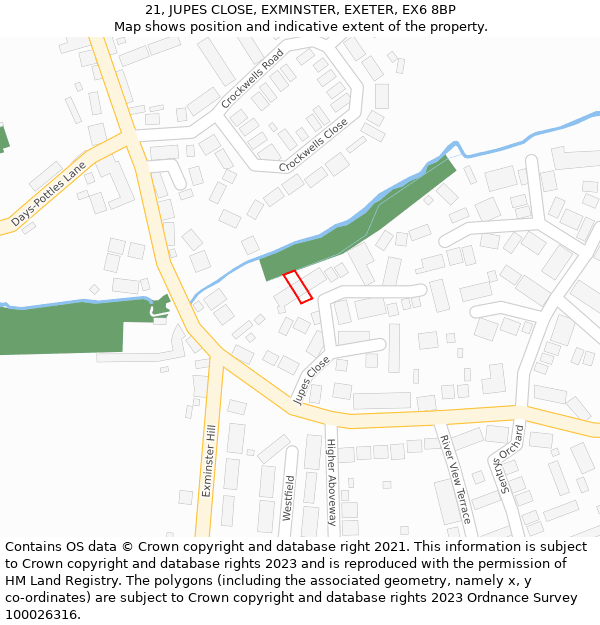 21, JUPES CLOSE, EXMINSTER, EXETER, EX6 8BP: Location map and indicative extent of plot