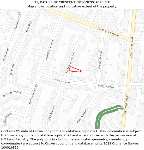 21, KATHERINE CRESCENT, SKEGNESS, PE25 3LF: Location map and indicative extent of plot