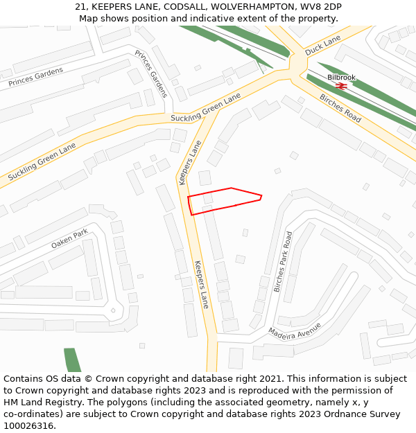 21, KEEPERS LANE, CODSALL, WOLVERHAMPTON, WV8 2DP: Location map and indicative extent of plot