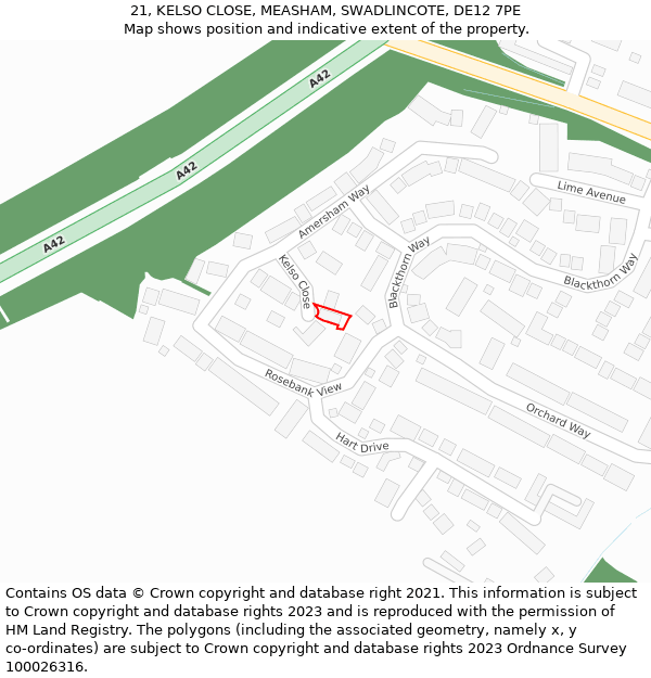 21, KELSO CLOSE, MEASHAM, SWADLINCOTE, DE12 7PE: Location map and indicative extent of plot