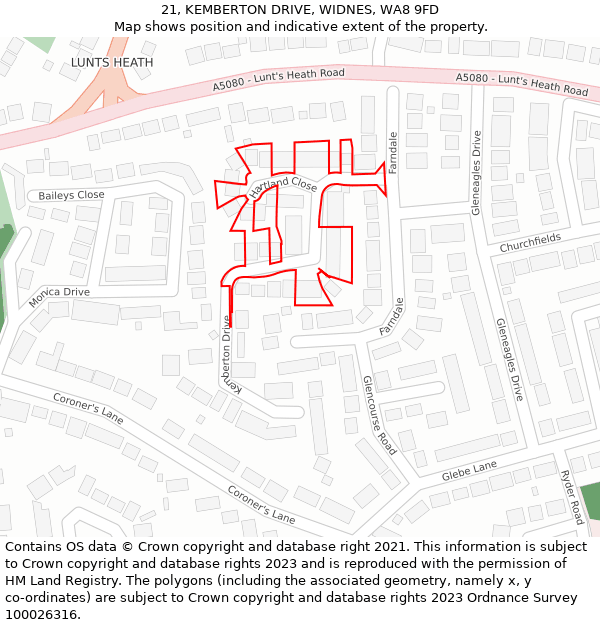 21, KEMBERTON DRIVE, WIDNES, WA8 9FD: Location map and indicative extent of plot