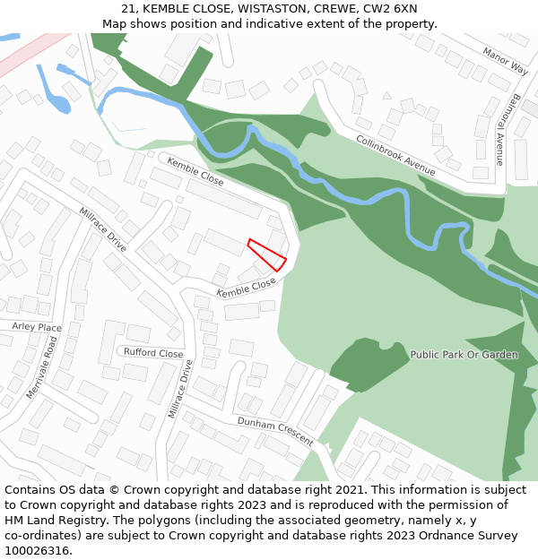 21, KEMBLE CLOSE, WISTASTON, CREWE, CW2 6XN: Location map and indicative extent of plot