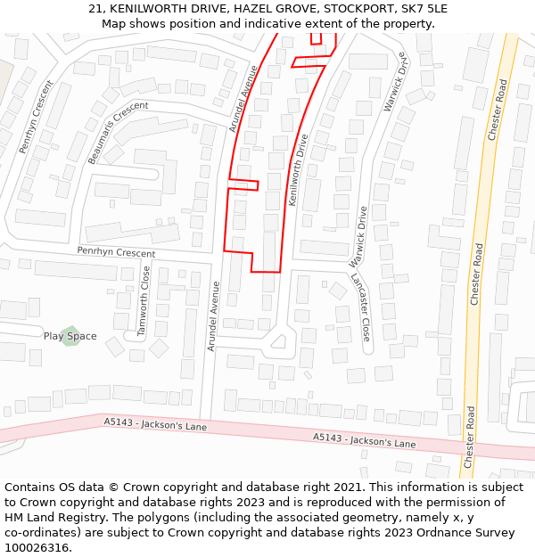 21, KENILWORTH DRIVE, HAZEL GROVE, STOCKPORT, SK7 5LE: Location map and indicative extent of plot