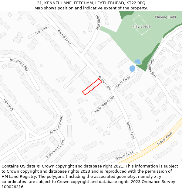 21, KENNEL LANE, FETCHAM, LEATHERHEAD, KT22 9PQ: Location map and indicative extent of plot