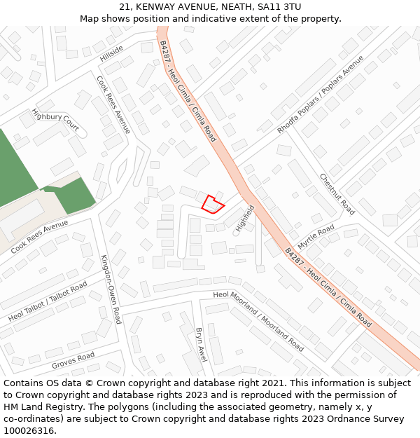 21, KENWAY AVENUE, NEATH, SA11 3TU: Location map and indicative extent of plot