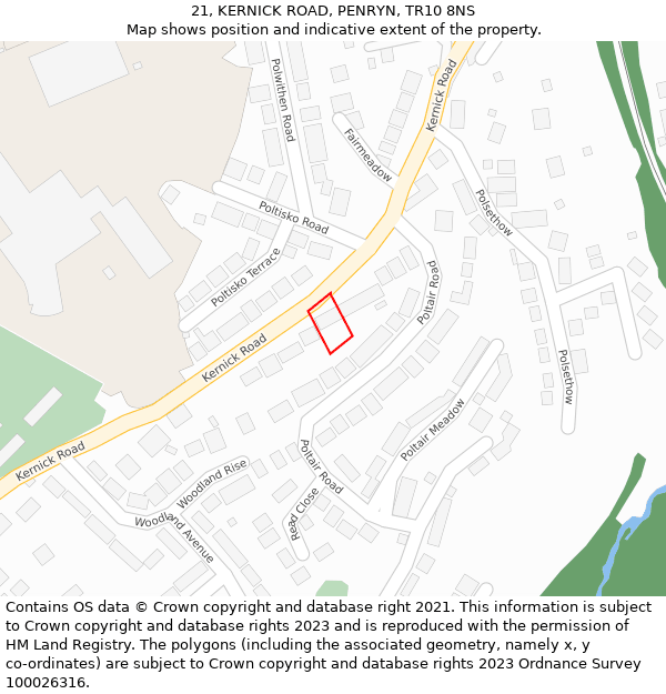 21, KERNICK ROAD, PENRYN, TR10 8NS: Location map and indicative extent of plot