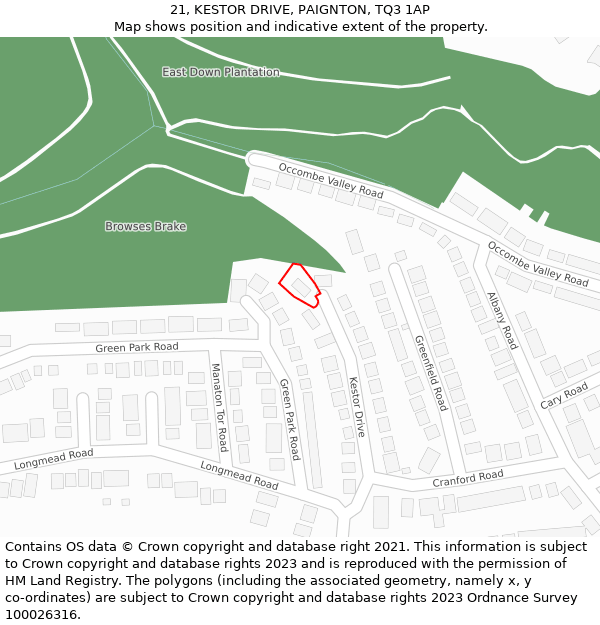 21, KESTOR DRIVE, PAIGNTON, TQ3 1AP: Location map and indicative extent of plot