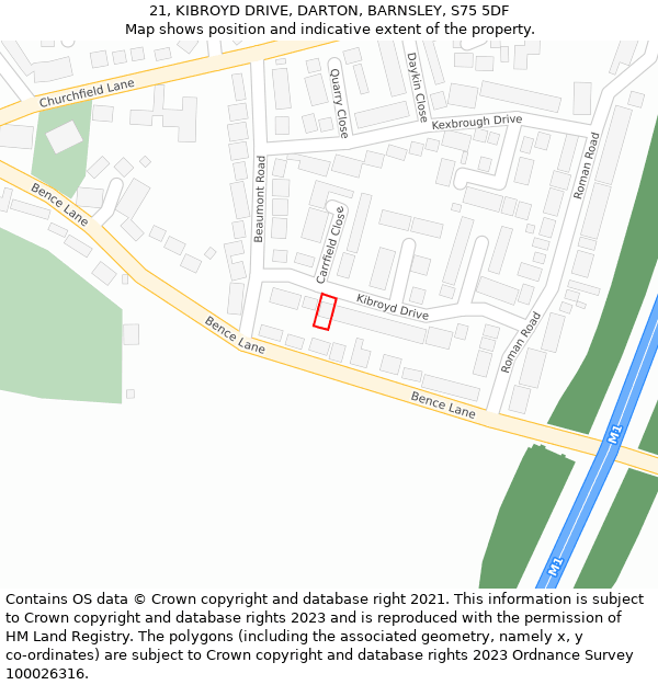 21, KIBROYD DRIVE, DARTON, BARNSLEY, S75 5DF: Location map and indicative extent of plot