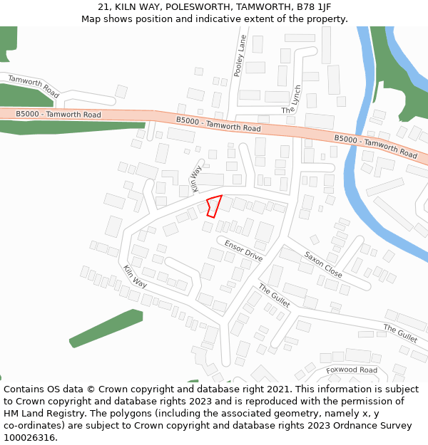 21, KILN WAY, POLESWORTH, TAMWORTH, B78 1JF: Location map and indicative extent of plot