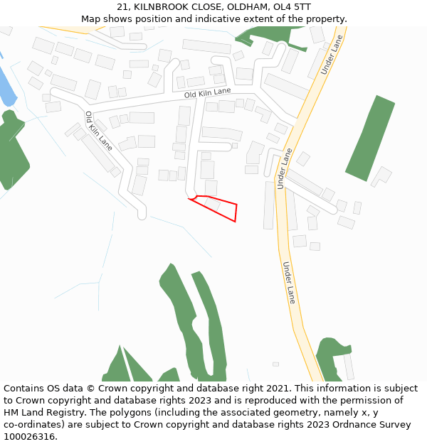 21, KILNBROOK CLOSE, OLDHAM, OL4 5TT: Location map and indicative extent of plot