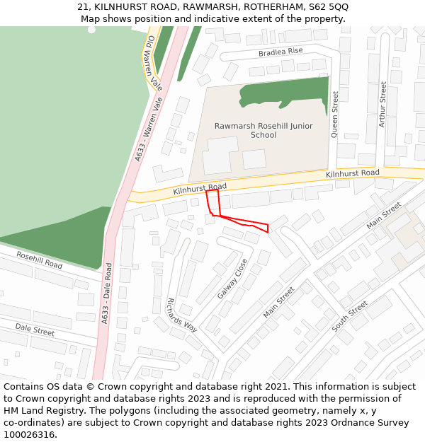 21, KILNHURST ROAD, RAWMARSH, ROTHERHAM, S62 5QQ: Location map and indicative extent of plot