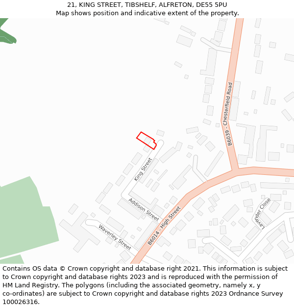21, KING STREET, TIBSHELF, ALFRETON, DE55 5PU: Location map and indicative extent of plot