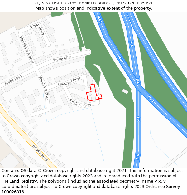 21, KINGFISHER WAY, BAMBER BRIDGE, PRESTON, PR5 6ZF: Location map and indicative extent of plot
