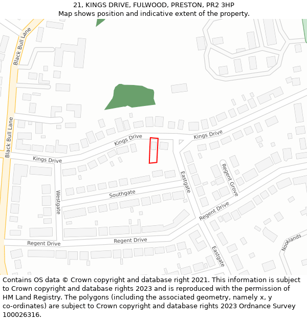 21, KINGS DRIVE, FULWOOD, PRESTON, PR2 3HP: Location map and indicative extent of plot