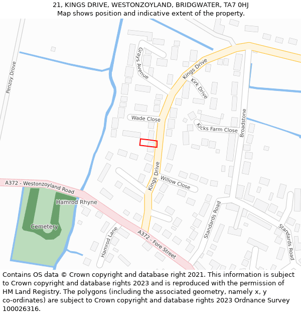 21, KINGS DRIVE, WESTONZOYLAND, BRIDGWATER, TA7 0HJ: Location map and indicative extent of plot