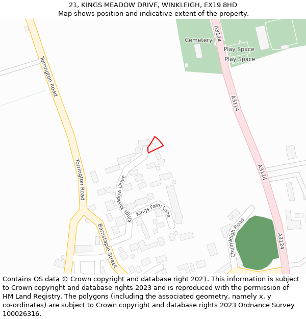 21, KINGS MEADOW DRIVE, WINKLEIGH, EX19 8HD: Location map and indicative extent of plot