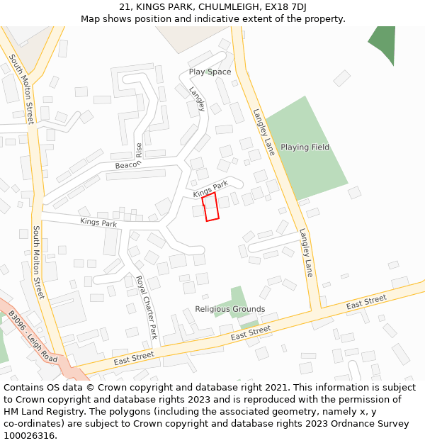 21, KINGS PARK, CHULMLEIGH, EX18 7DJ: Location map and indicative extent of plot