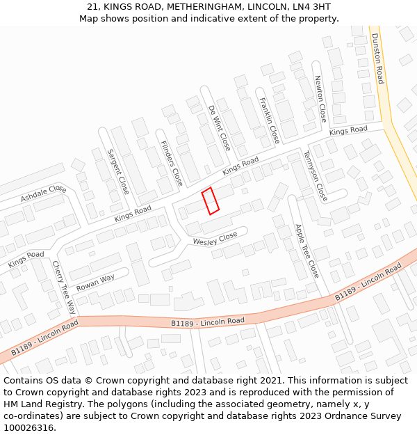 21, KINGS ROAD, METHERINGHAM, LINCOLN, LN4 3HT: Location map and indicative extent of plot