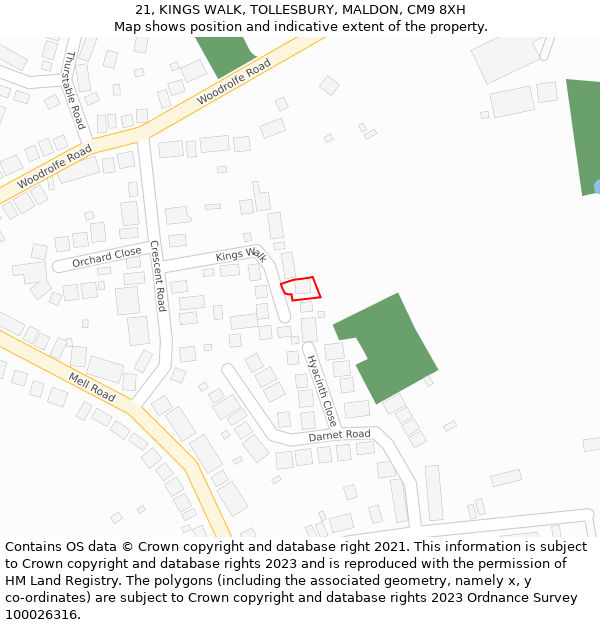 21, KINGS WALK, TOLLESBURY, MALDON, CM9 8XH: Location map and indicative extent of plot