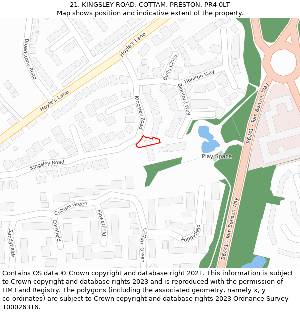 21, KINGSLEY ROAD, COTTAM, PRESTON, PR4 0LT: Location map and indicative extent of plot