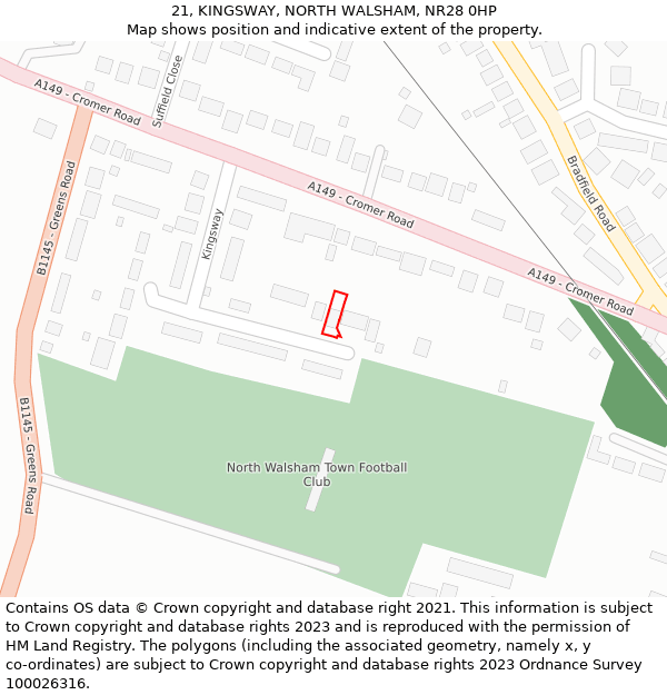 21, KINGSWAY, NORTH WALSHAM, NR28 0HP: Location map and indicative extent of plot