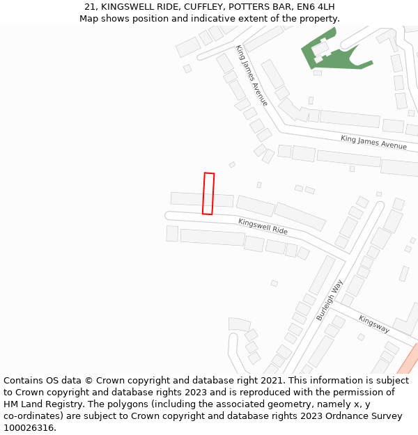 21, KINGSWELL RIDE, CUFFLEY, POTTERS BAR, EN6 4LH: Location map and indicative extent of plot