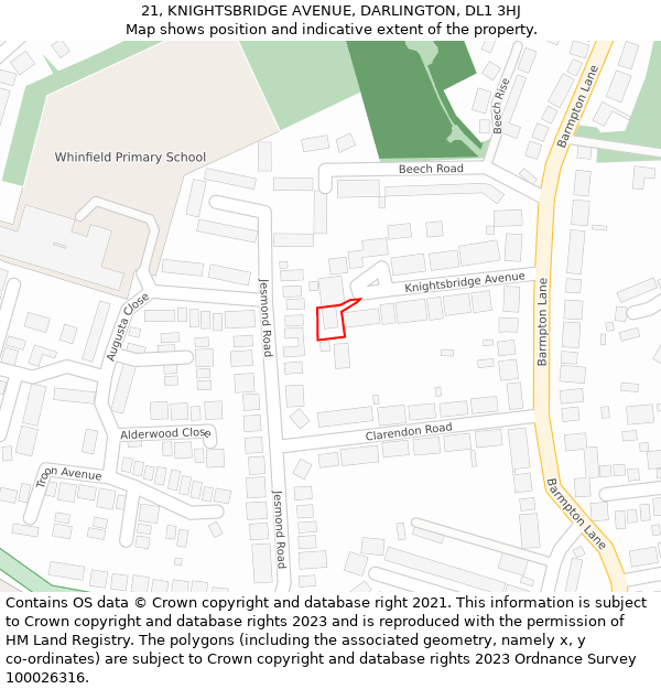 21, KNIGHTSBRIDGE AVENUE, DARLINGTON, DL1 3HJ: Location map and indicative extent of plot