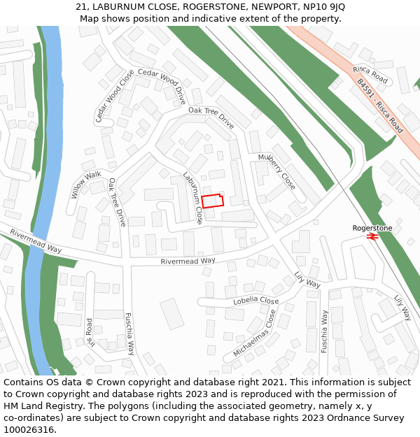 21, LABURNUM CLOSE, ROGERSTONE, NEWPORT, NP10 9JQ: Location map and indicative extent of plot