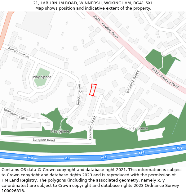 21, LABURNUM ROAD, WINNERSH, WOKINGHAM, RG41 5XL: Location map and indicative extent of plot