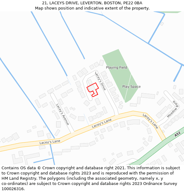 21, LACEYS DRIVE, LEVERTON, BOSTON, PE22 0BA: Location map and indicative extent of plot