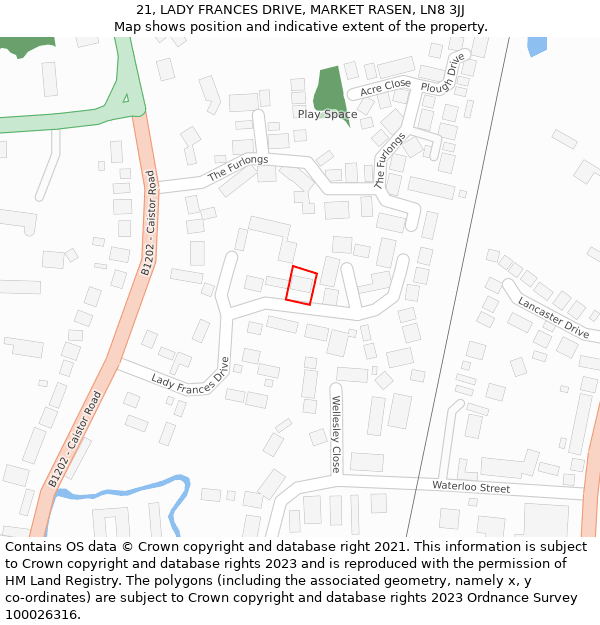 21, LADY FRANCES DRIVE, MARKET RASEN, LN8 3JJ: Location map and indicative extent of plot