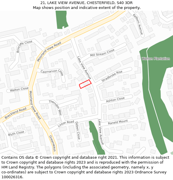 21, LAKE VIEW AVENUE, CHESTERFIELD, S40 3DR: Location map and indicative extent of plot