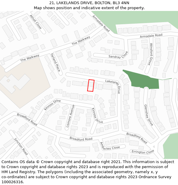 21, LAKELANDS DRIVE, BOLTON, BL3 4NN: Location map and indicative extent of plot