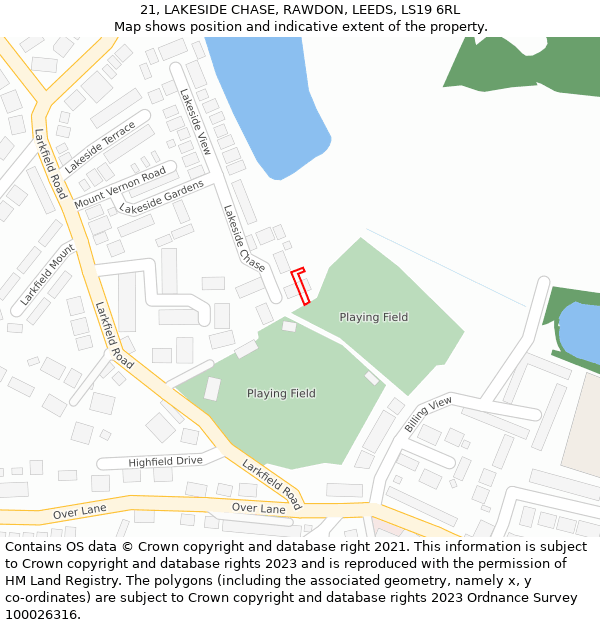 21, LAKESIDE CHASE, RAWDON, LEEDS, LS19 6RL: Location map and indicative extent of plot