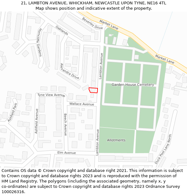 21, LAMBTON AVENUE, WHICKHAM, NEWCASTLE UPON TYNE, NE16 4TL: Location map and indicative extent of plot