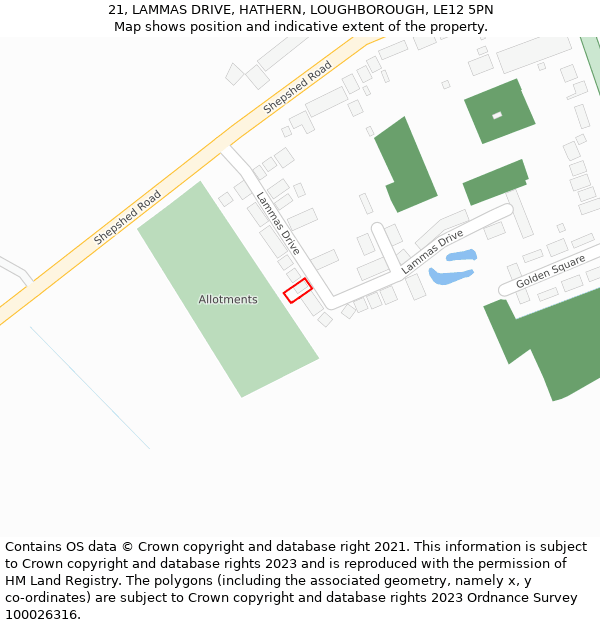 21, LAMMAS DRIVE, HATHERN, LOUGHBOROUGH, LE12 5PN: Location map and indicative extent of plot