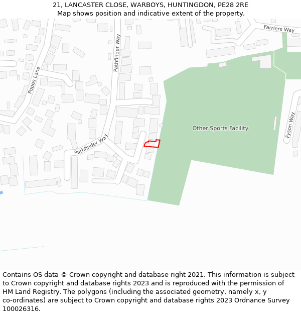 21, LANCASTER CLOSE, WARBOYS, HUNTINGDON, PE28 2RE: Location map and indicative extent of plot