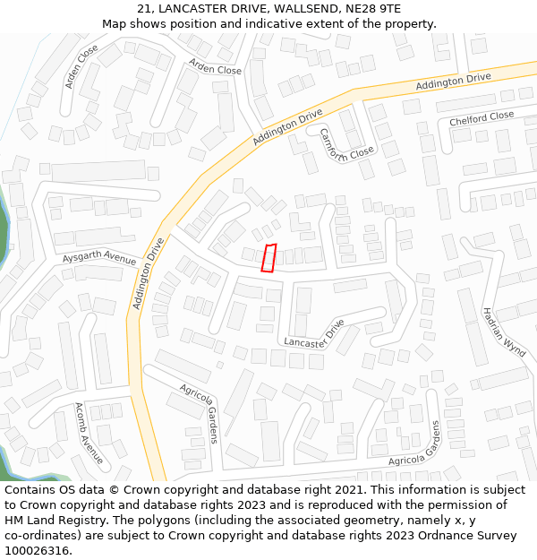 21, LANCASTER DRIVE, WALLSEND, NE28 9TE: Location map and indicative extent of plot