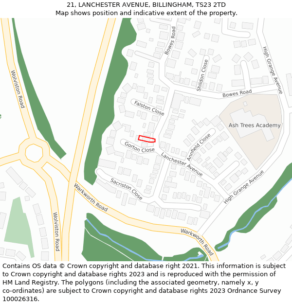 21, LANCHESTER AVENUE, BILLINGHAM, TS23 2TD: Location map and indicative extent of plot