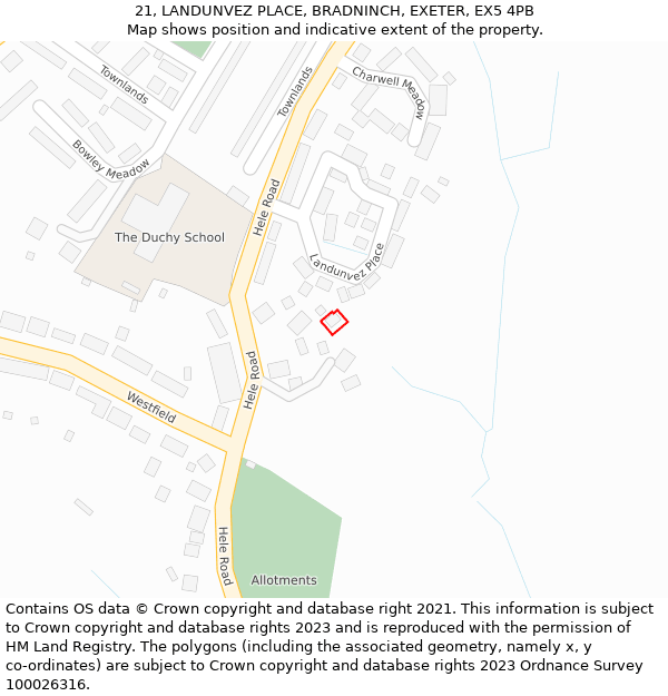 21, LANDUNVEZ PLACE, BRADNINCH, EXETER, EX5 4PB: Location map and indicative extent of plot