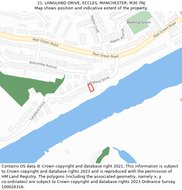 21, LANGLAND DRIVE, ECCLES, MANCHESTER, M30 7NJ: Location map and indicative extent of plot